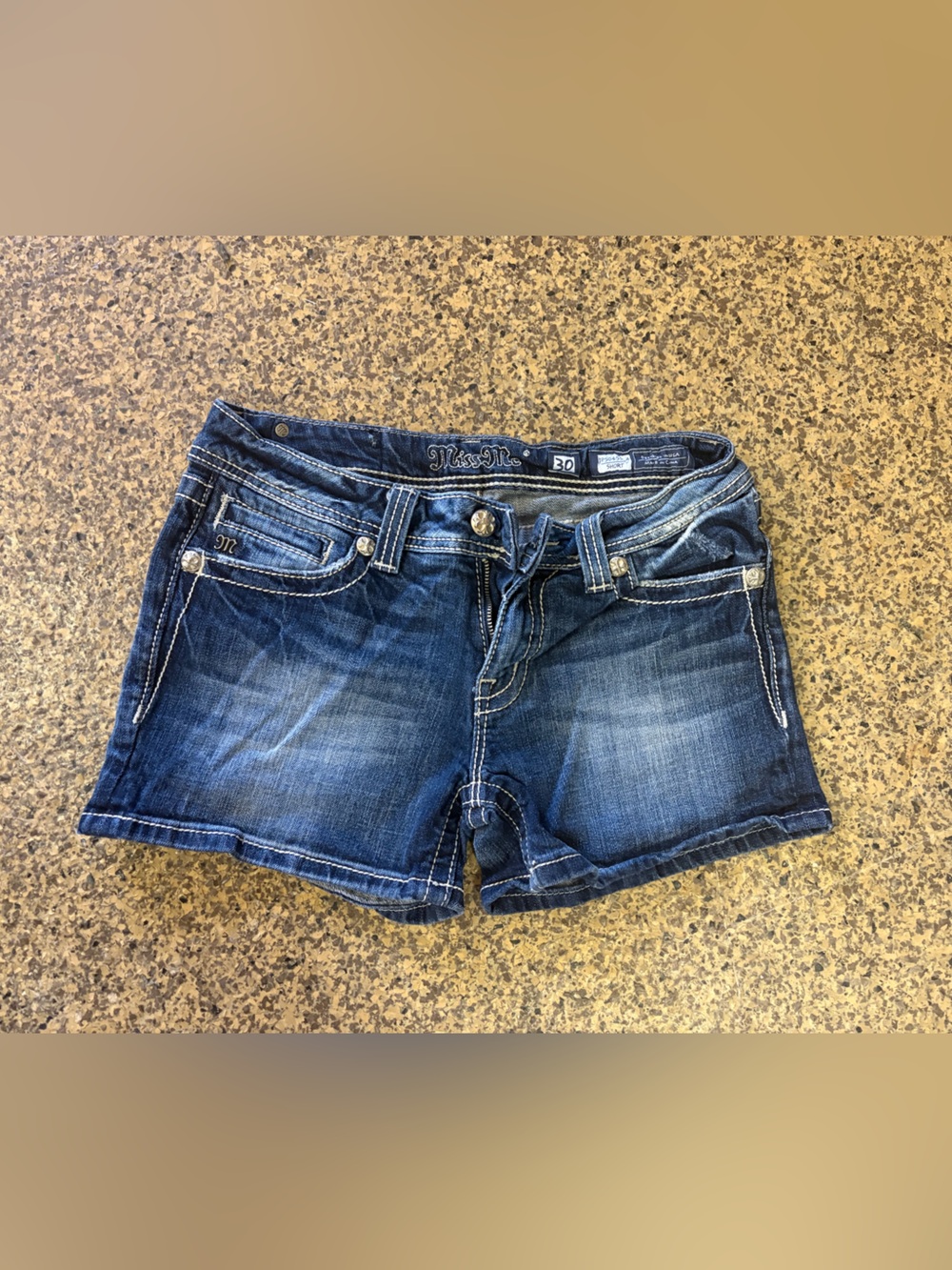 Miss Me Blue Washed Distressed Denim Shorts